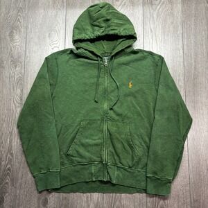 Vintage Polo Ralph Lauren Hoodie Full Zip Sweatshirt L Green Thick Cotton 1980s